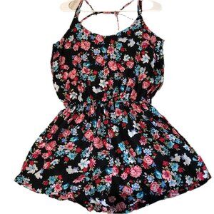 Shosho Women's Floral Print Short Romper Jumper Spaghetti Straps  Size L